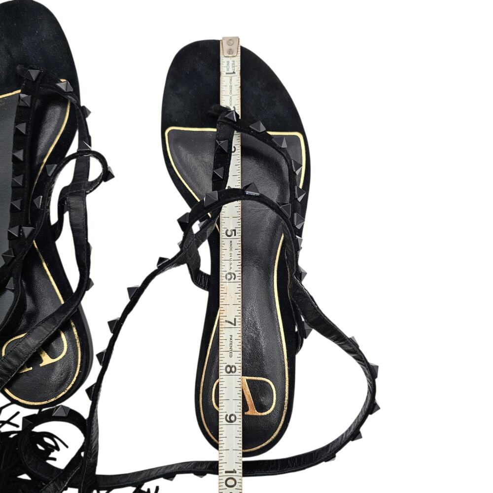 Valentino Garavani Rockstud Gladiator Flat Sandal Black Suede Size 37.5 US 7.5 - Picture 11 of 12